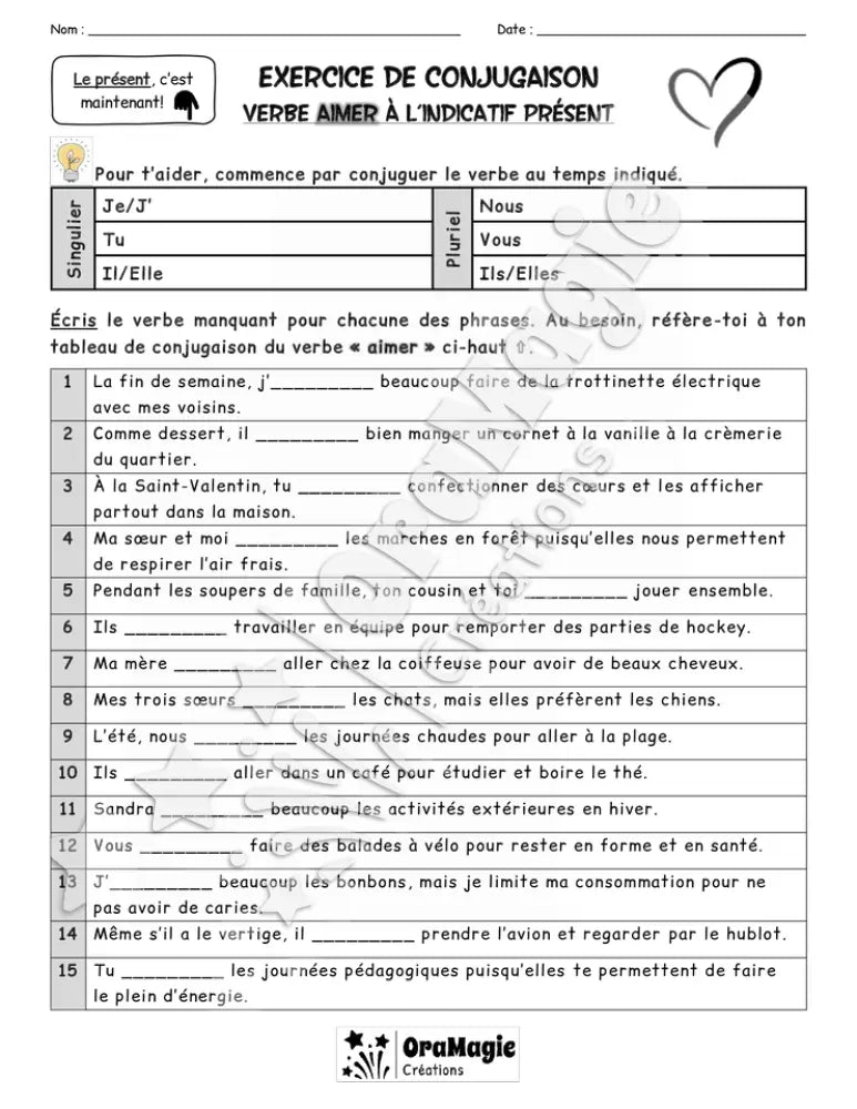 Exercice de conjugaison - Verbe aimer à l'indicatif présent - RÉVISÉ.pdf