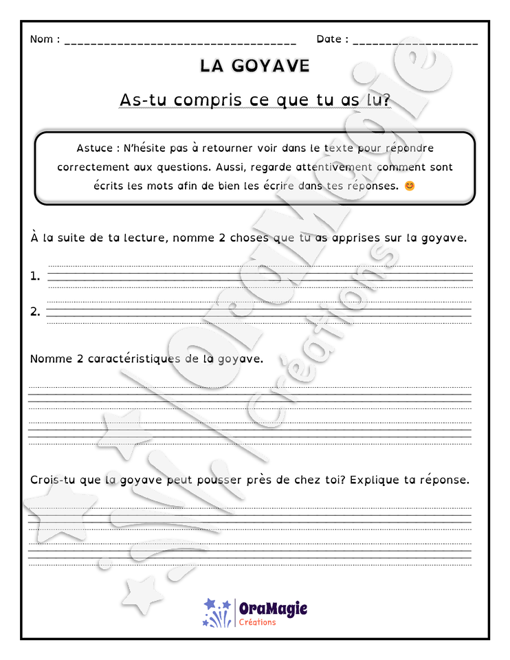 Comprendre un texte informatif - La goyave