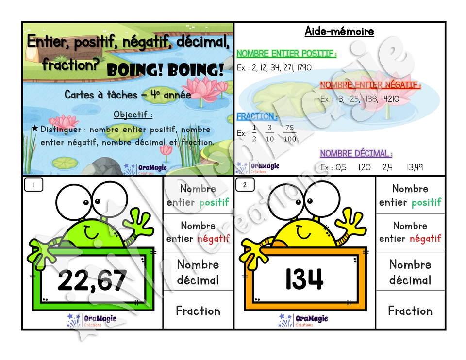 Cartes à tâches - Nombre entier positif, négatif, décimal et fraction - 4e année.pdf