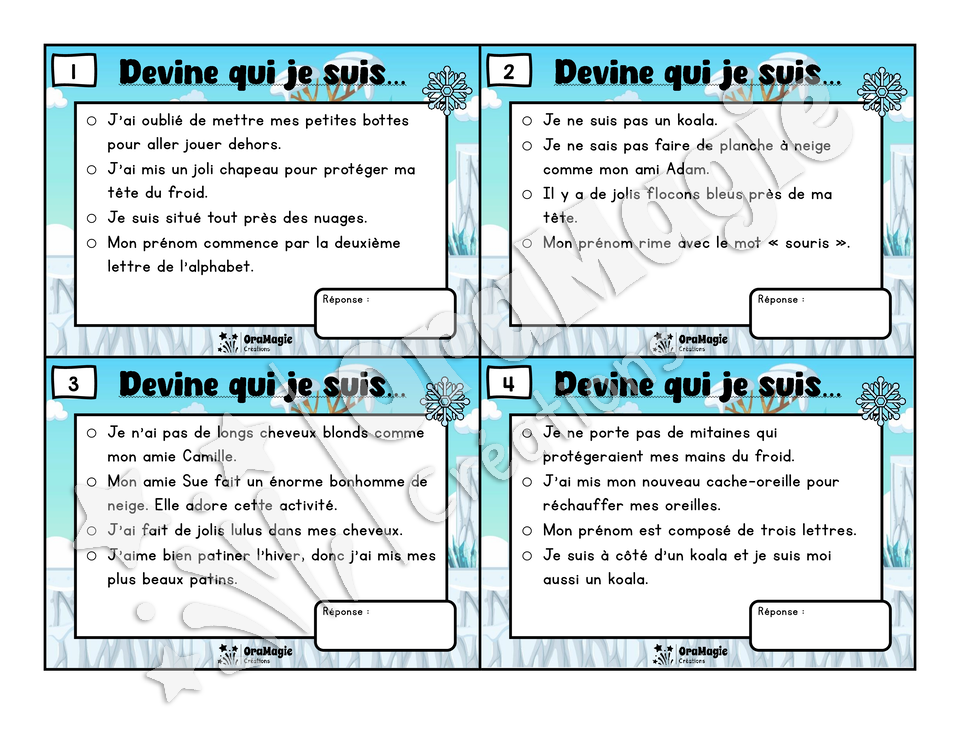 Des plaisirs d'hiver - Compréhension de lecture