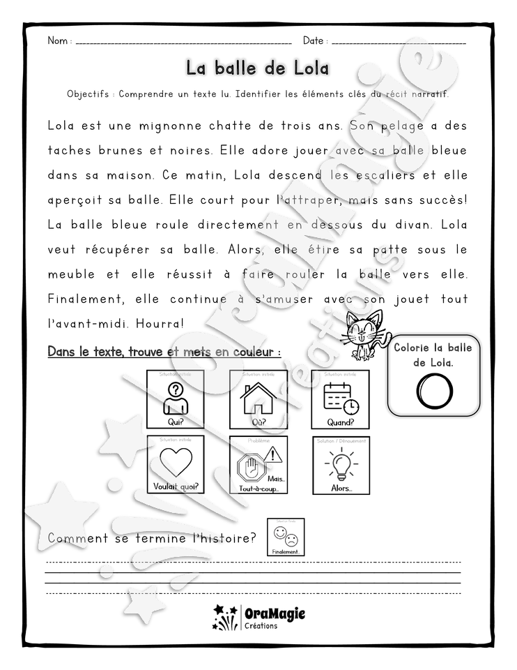 Compréhension de lecture et du récit 1re année - La balle de Lola.pdf