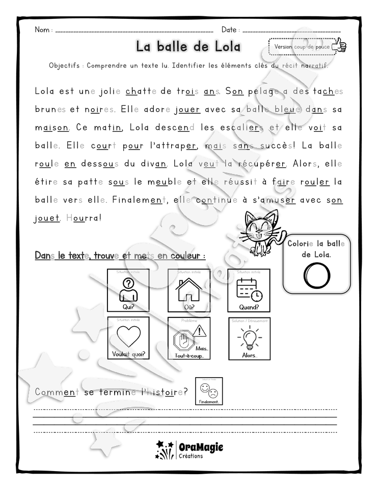 Compréhension de lecture et du récit - La balle de Lola