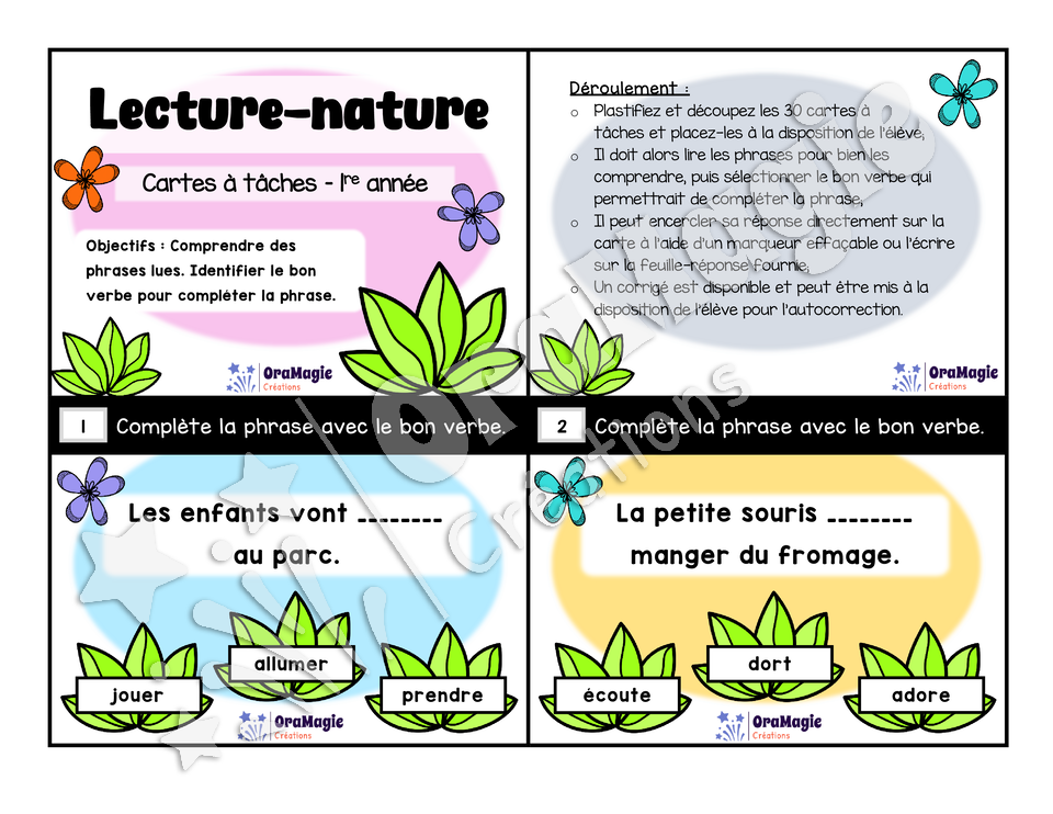 Cartes à tâches - Lecture-nature - Compréhension de phrases lues - 1re année.pdf