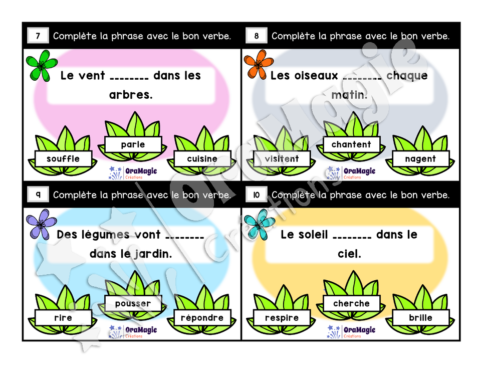 Cartes à tâches - Lecture-nature - Compréhension de phrases lues