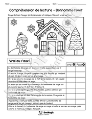 Compréhension de lecture - VRAI OU FAUX - Bonhomme hiver - 2e année.pdf