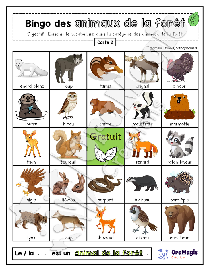 Bingo des animaux de la forêt - 3 cartes