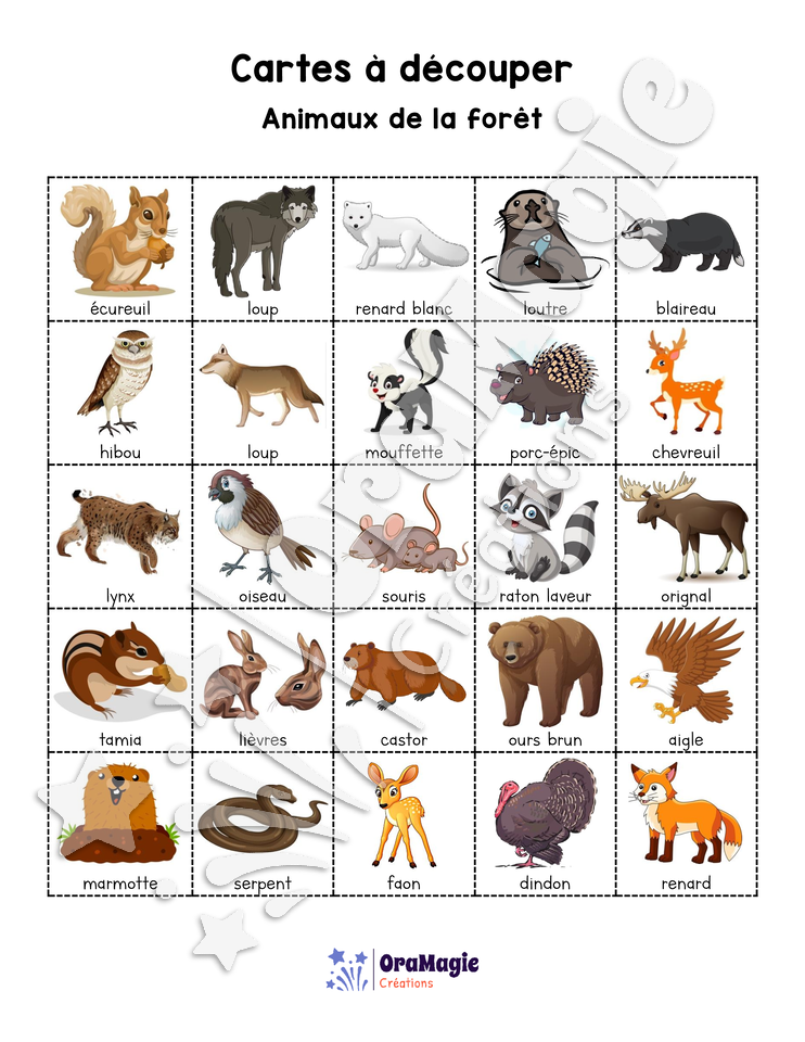 Bingo des animaux de la forêt - 3 cartes