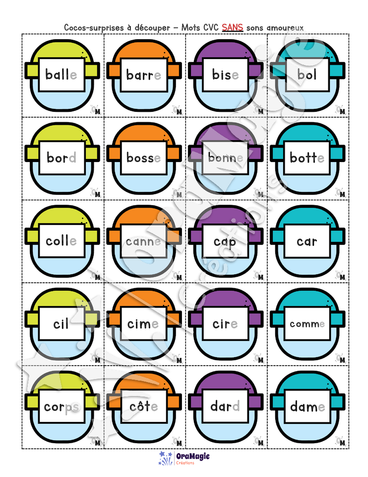 Distributrice de petits-mots - Décodage mots structure CVC avec et sans sons amoureux