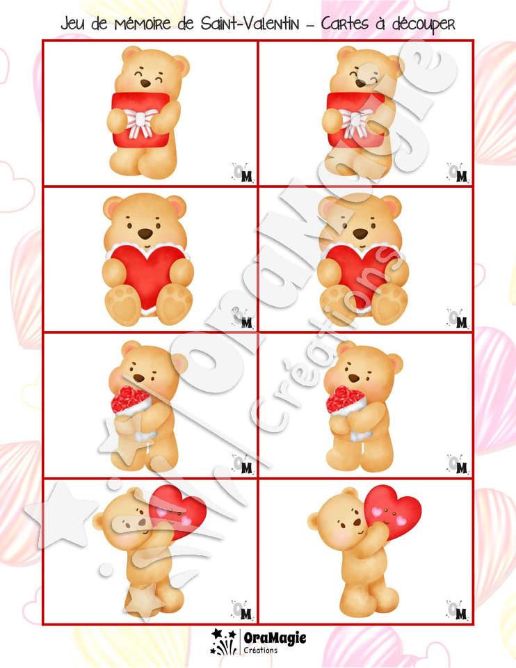 Jeu de mémoire de Saint-Valentin