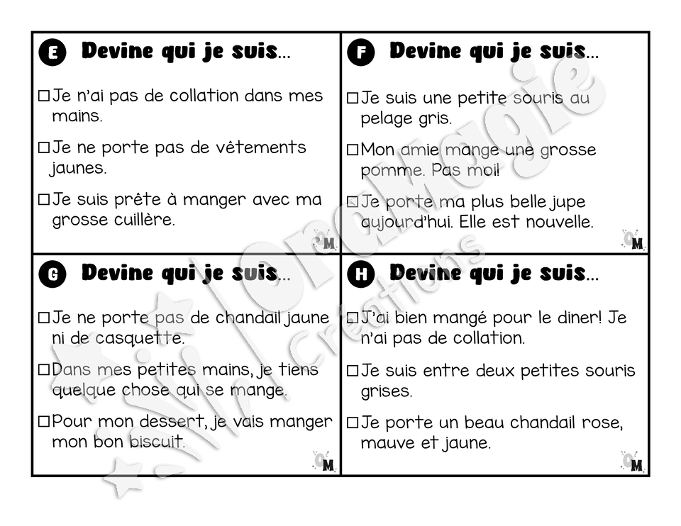 Compréhension de lecture - Les jolies souris - Devine qui je suis - 1re année