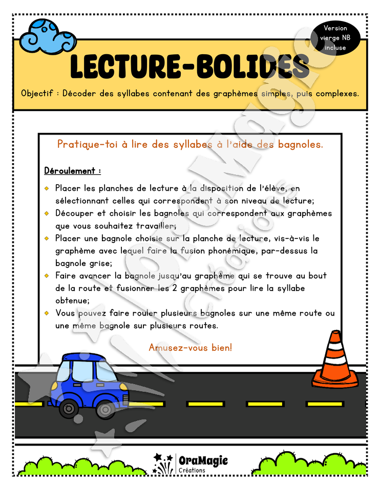 Lecture-bolides - Décodage syllabes simples - Apprentissage lecture - Langage écrit - 1re année.pdf