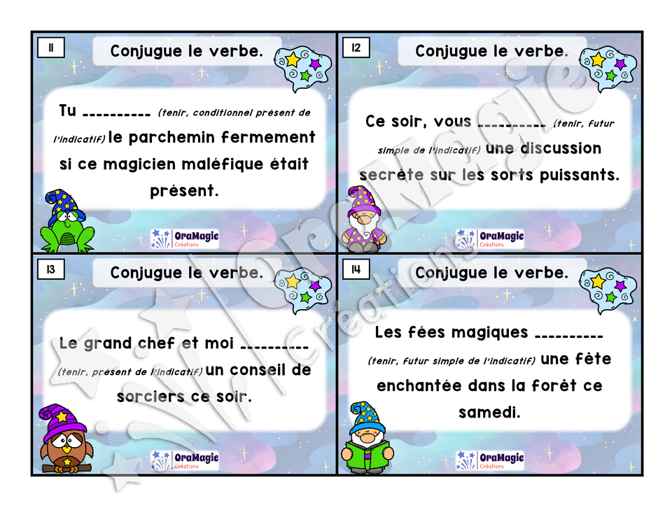 Cartes à tâches - Expert de la conjugaison - Tenir