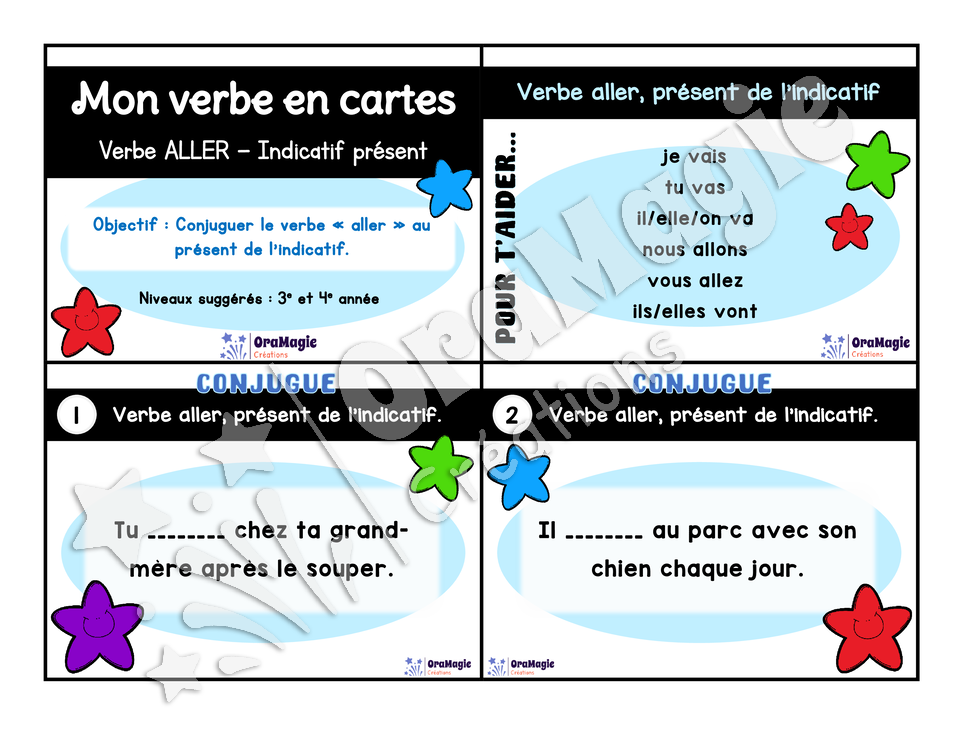 Cartes à tâches - Mon verbe en cartes - Verbe ALLER présent de l'indicatif - 3e et 4e année.pdf