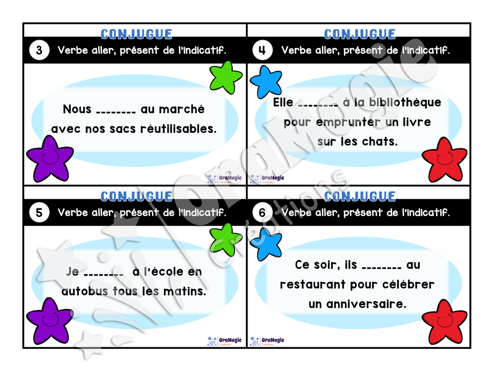 Cartes à tâches - Mon verbe en cartes - Verbe ALLER présent de l'indicatif