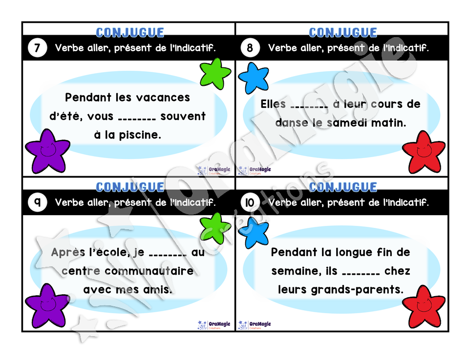 Cartes à tâches - Mon verbe en cartes - Verbe ALLER présent de l'indicatif