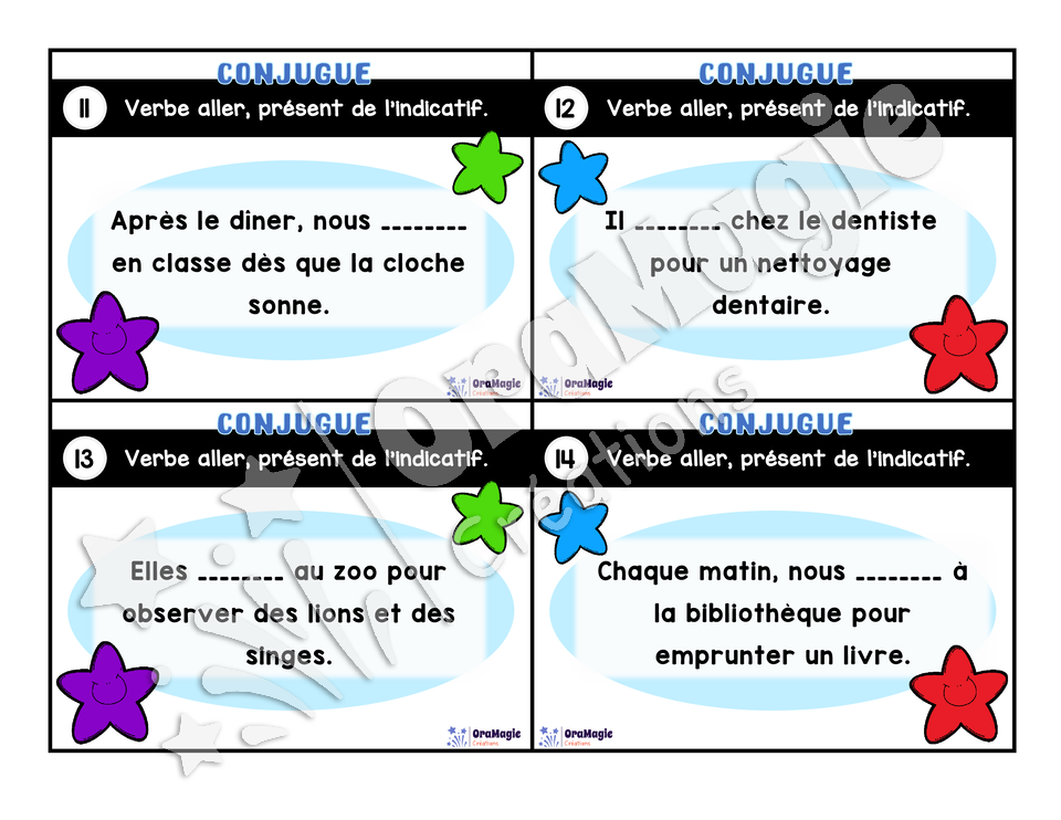 Cartes à tâches - Mon verbe en cartes - Verbe ALLER présent de l'indicatif