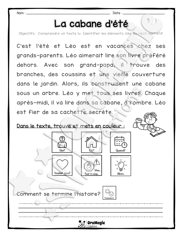 Compréhension de lecture et du récit 1re année - La cabane d'été.pdf