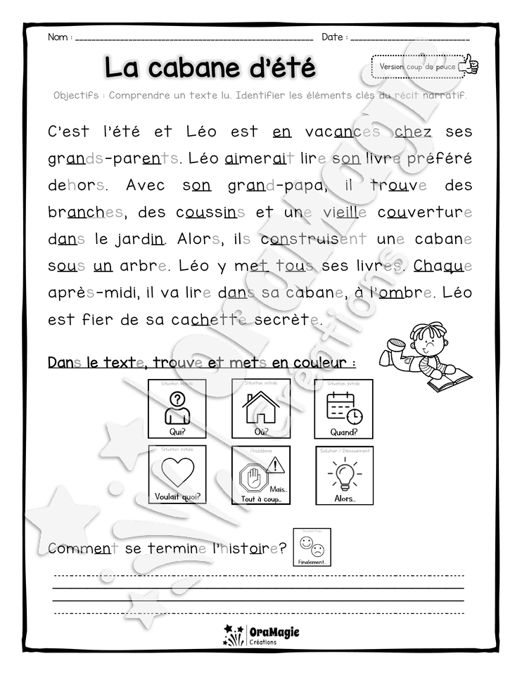 Compréhension de lecture et du récit - La cabane d'été