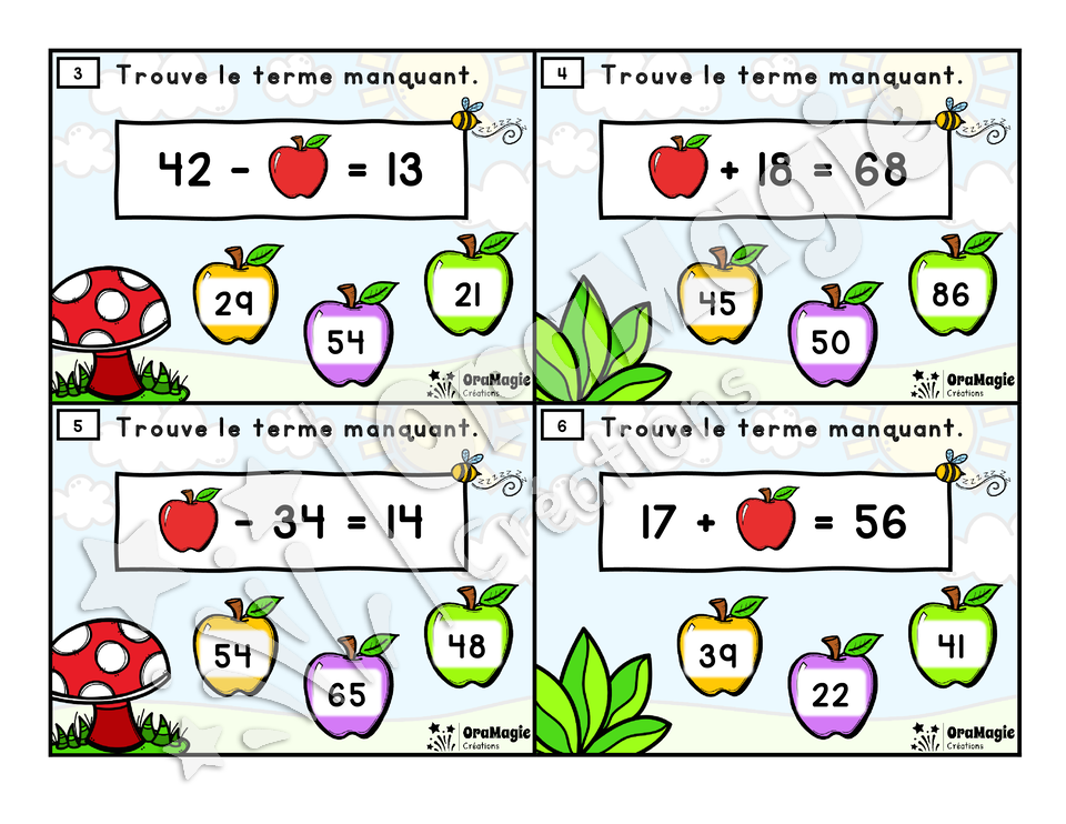 Cartes à tâches - Pommes manquantes - Additions et soustractions