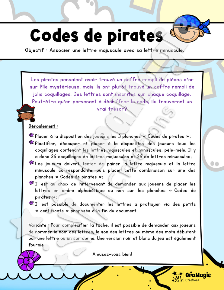 Codes de pirates - Association majuscule et minuscule - Préscolaire et 1re année - 4$.pdf