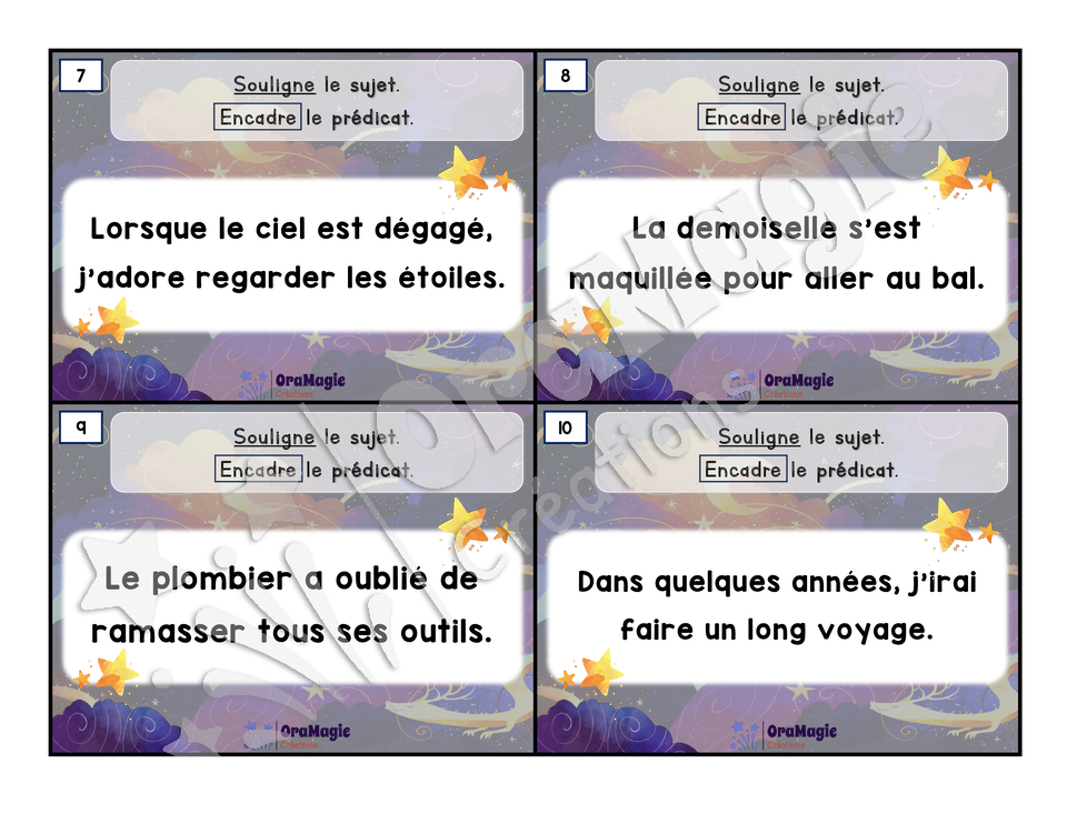 Cartes à tâches - Perdus dans l'espace - Le sujet et le groupe du verbe