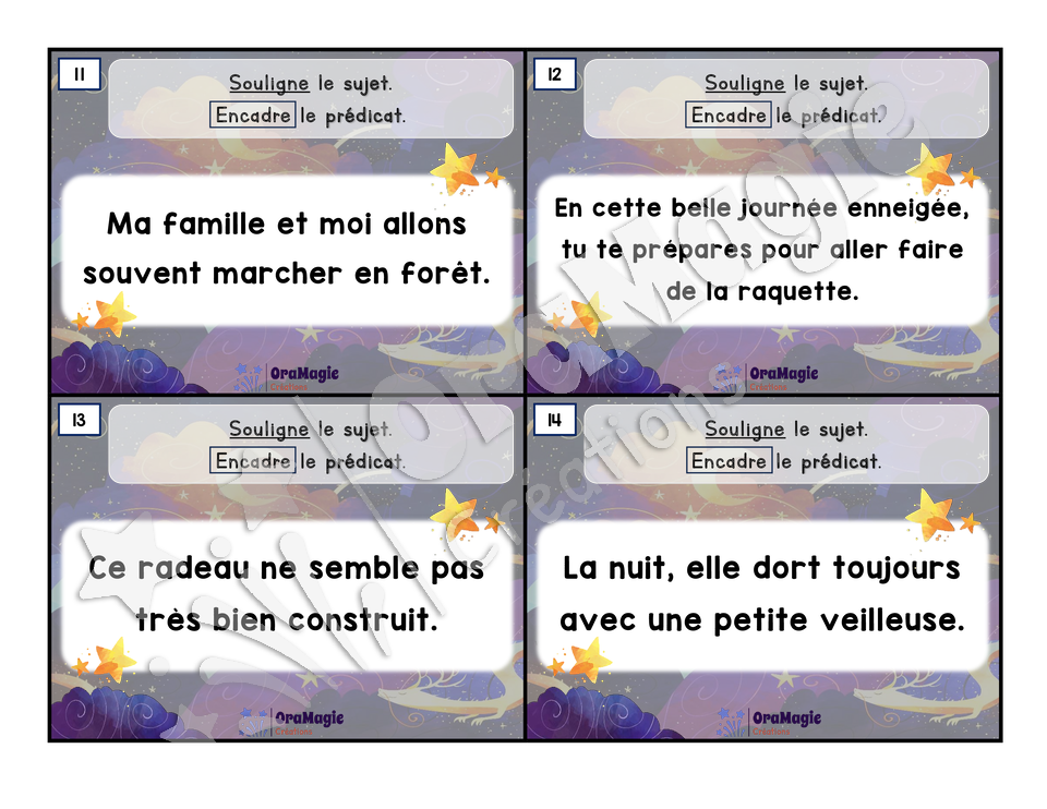 Cartes à tâches - Perdus dans l'espace - Le sujet et le groupe du verbe
