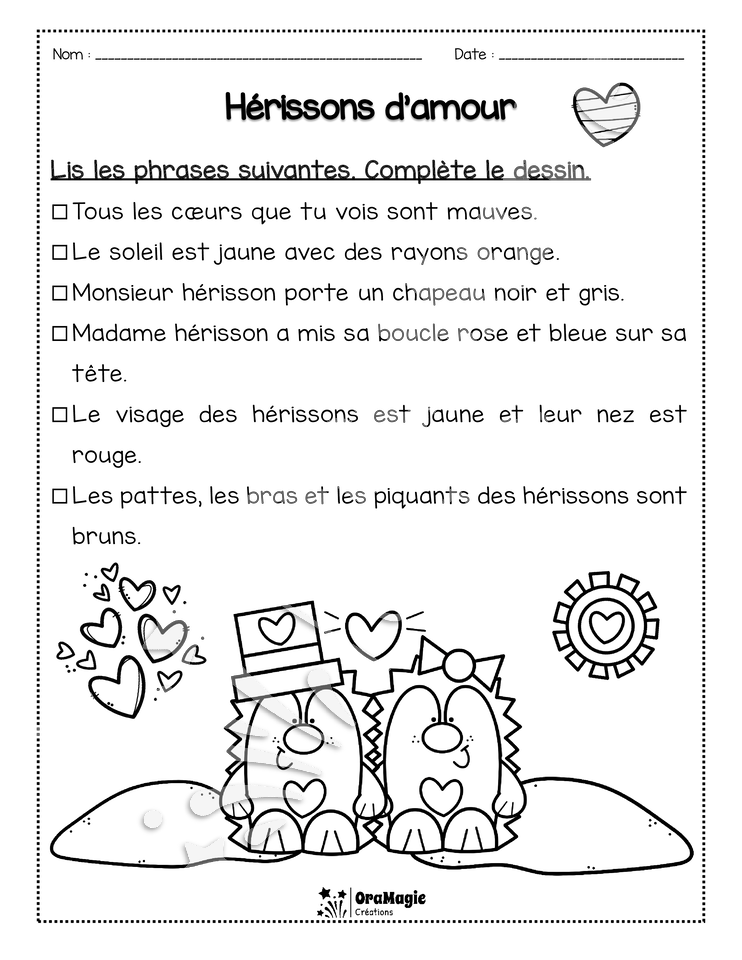 Compréhension de lecture - Lis et colorie - St-Valentin - Amour et piquants - 1re année - 2$.pdf