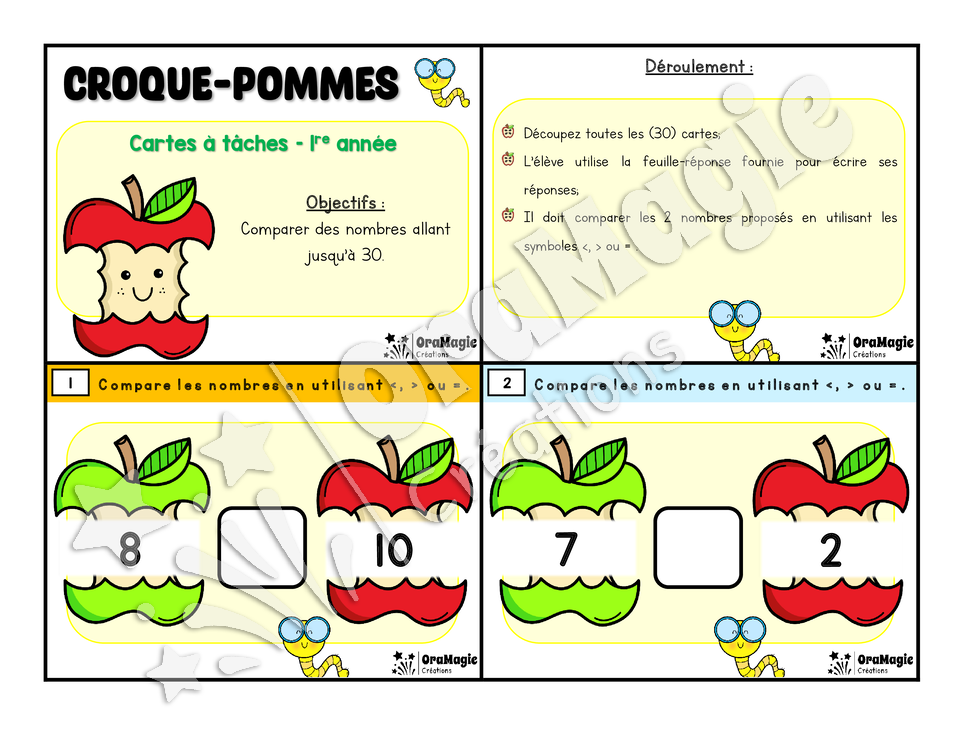 Cartes à tâches - Croque pommes - 1re année - Comparaison de nombres 1-30 - 6$.pdf