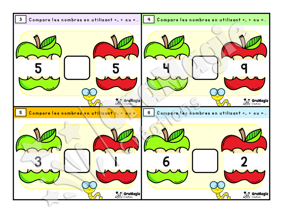 Cartes à tâches - Croque pommes - Comparaison de nombres 1-30