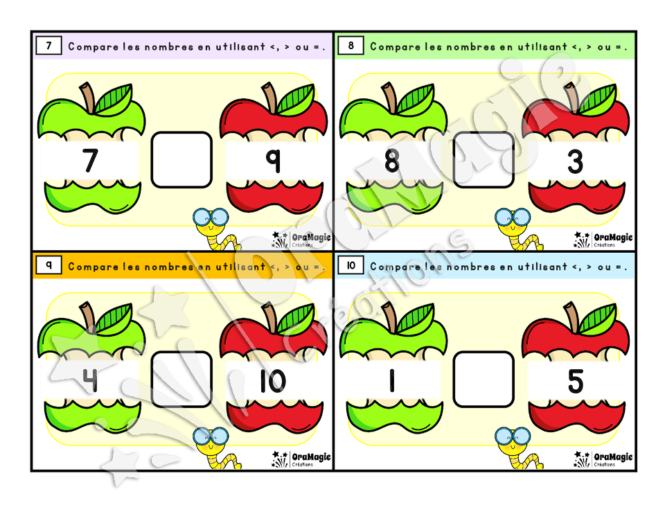 Cartes à tâches - Croque pommes - Comparaison de nombres 1-30