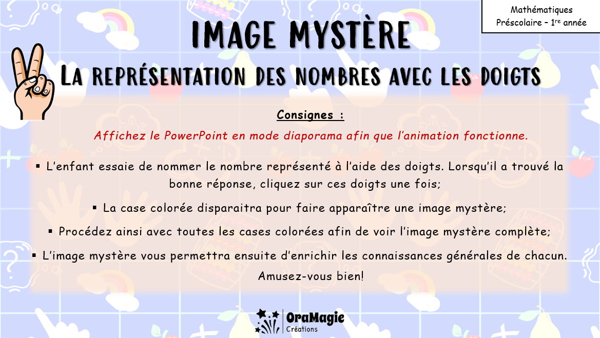 PPT Préscolaire Math - Représentation des nombres doigts - Image cachée - Lecture seule.pptx