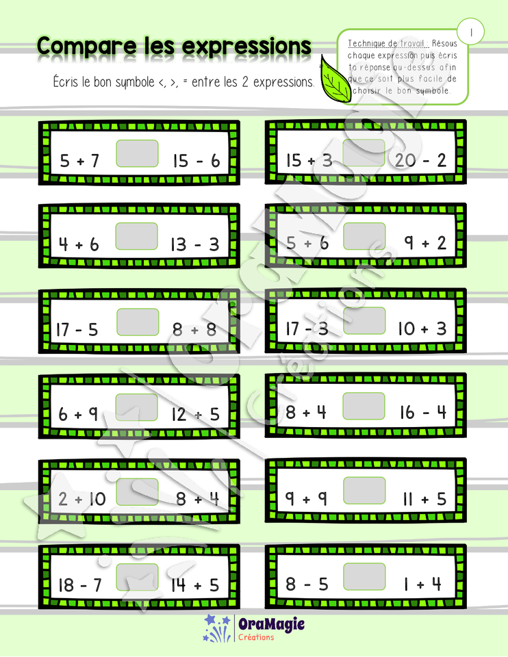 Compare les expressions - Atelier avec corrigé - 3e année.pdf