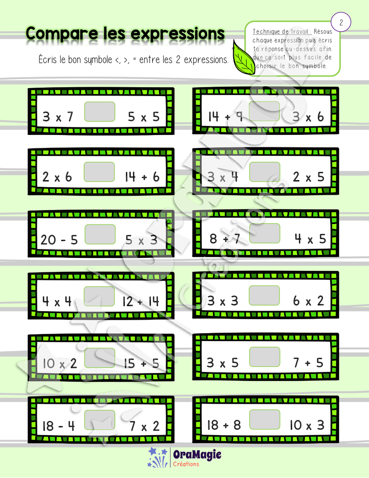 Compare les expressions - Atelier avec corrigé