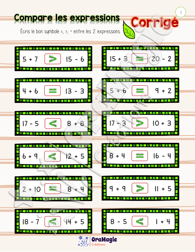 Compare les expressions - Atelier avec corrigé