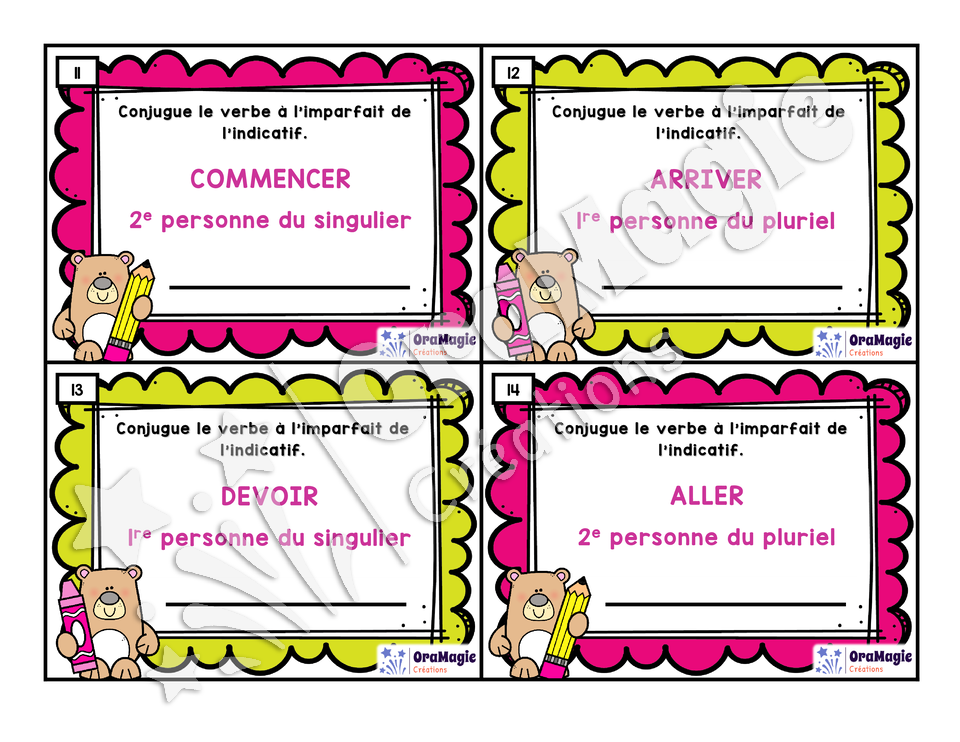 Cartes à tâches - Conjugons - L'imparfait de l'indicatif - 5e et 6e année