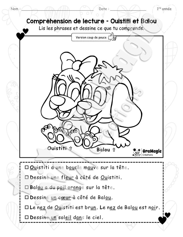 Compréhension de lecture - Ouistiti et Balou