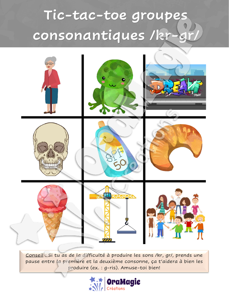 Tic-tac-toe groupes consonantiques -kr-gr-
