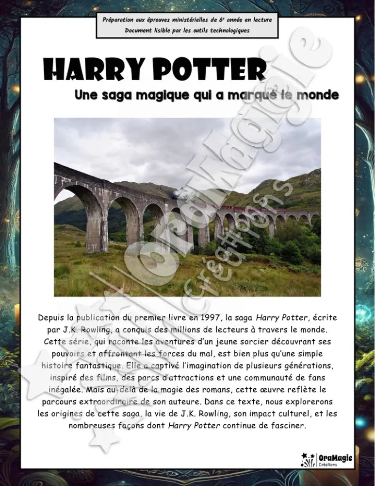 Harry Potter - Compréhension lecture 6e année - Texte courant - Préparation examen ministère .pdf