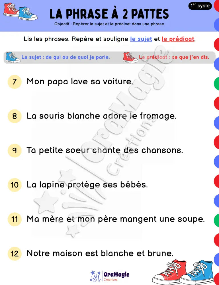 La phrase à 2 pattes - Repère les constituants de la phrase - 1re et 2e années - Sujet et prédicat - Produit numérique