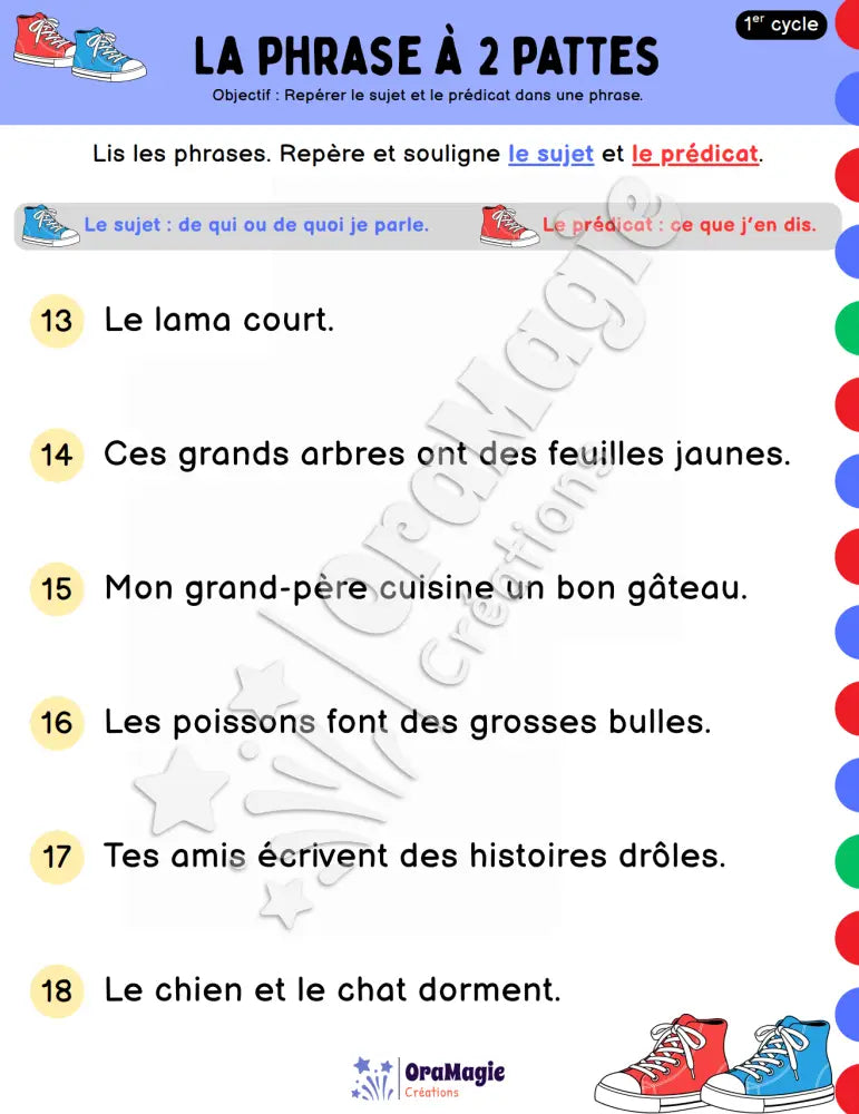 La phrase à 2 pattes - Repère les constituants de la phrase - 1re et 2e années - Sujet et prédicat - Produit numérique