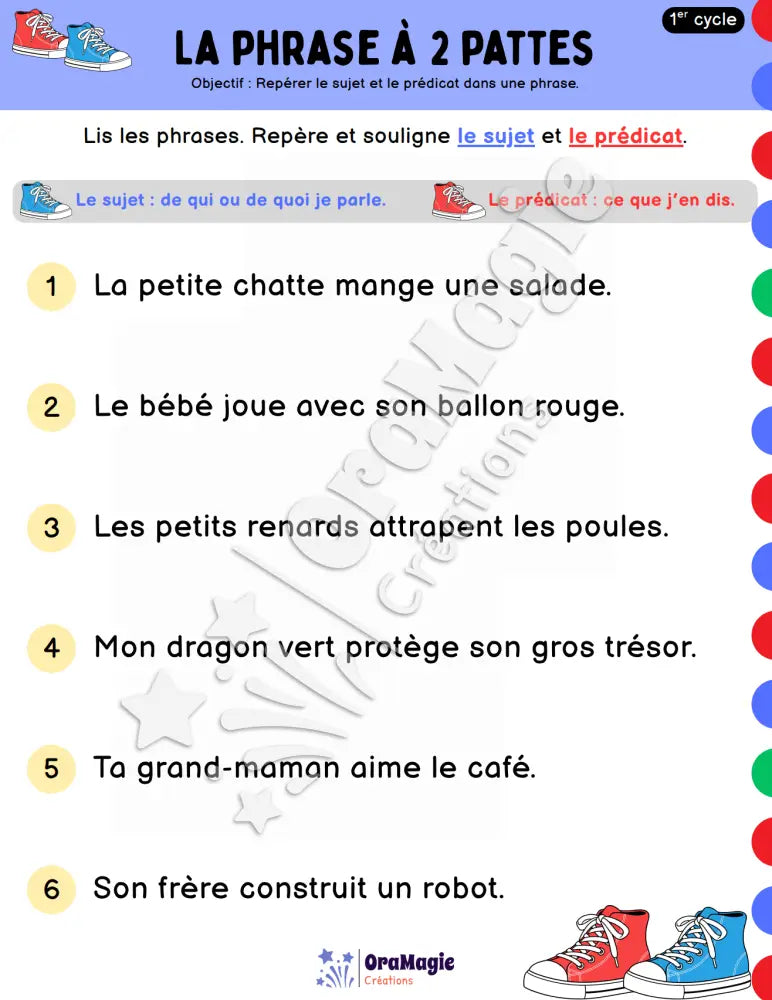 La phrase à 2 pattes - Repère les constituants de la phrase - 1re et 2e années - Sujet et prédicat - Produit numérique