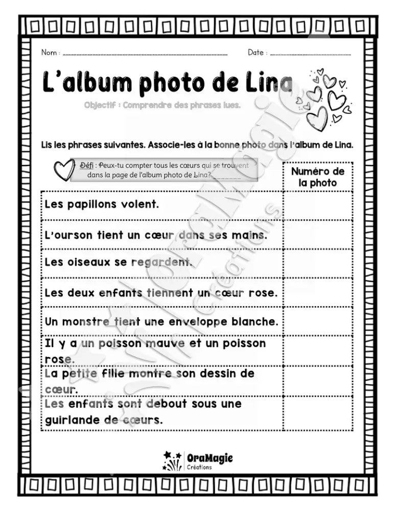 L'album photo de Lina - Comprendre des phrases lues - 1re année