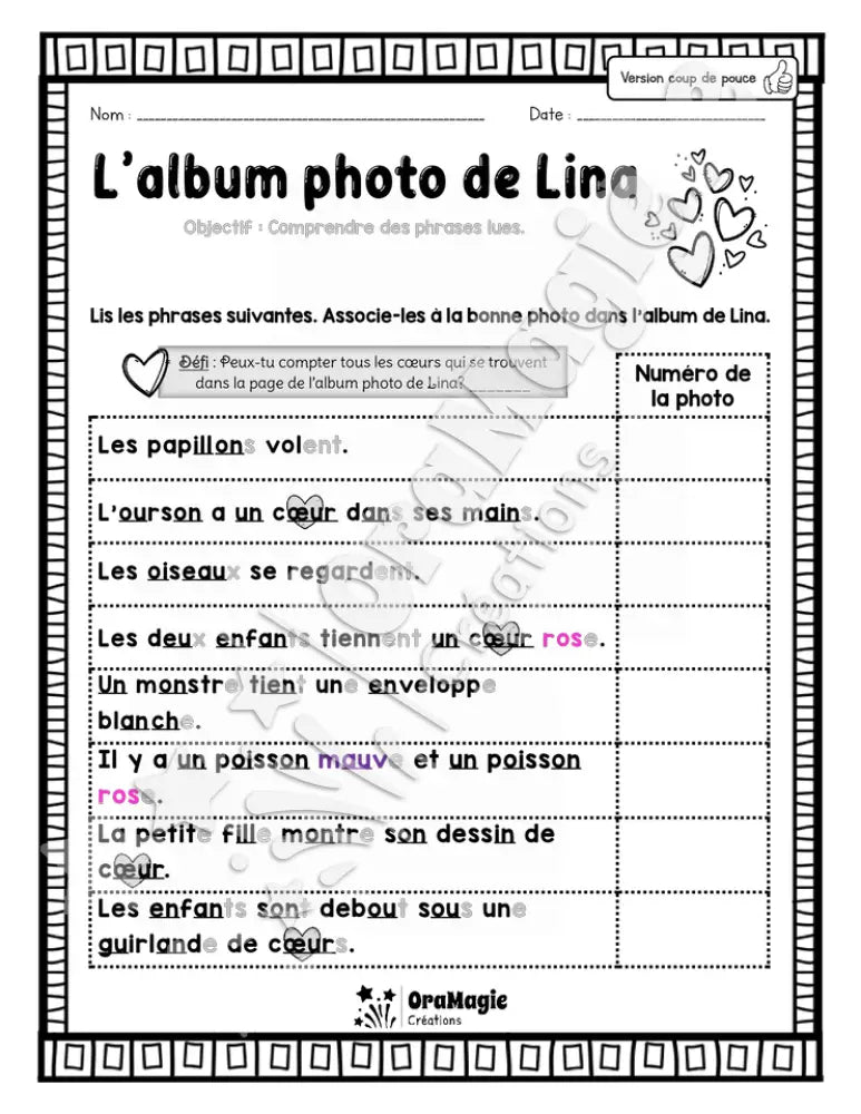 L'album photo de Lina - Comprendre des phrases lues - 1re année