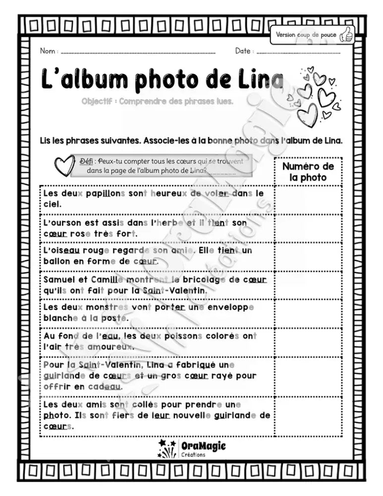 L'album photo de Lina - Comprendre des phrases lues - 2e année