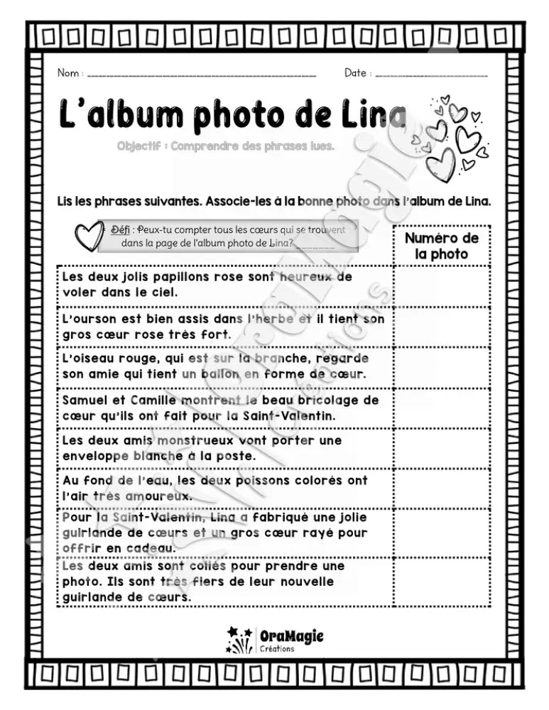 L'album photo de Lina - Comprendre des phrases lues - 2e année