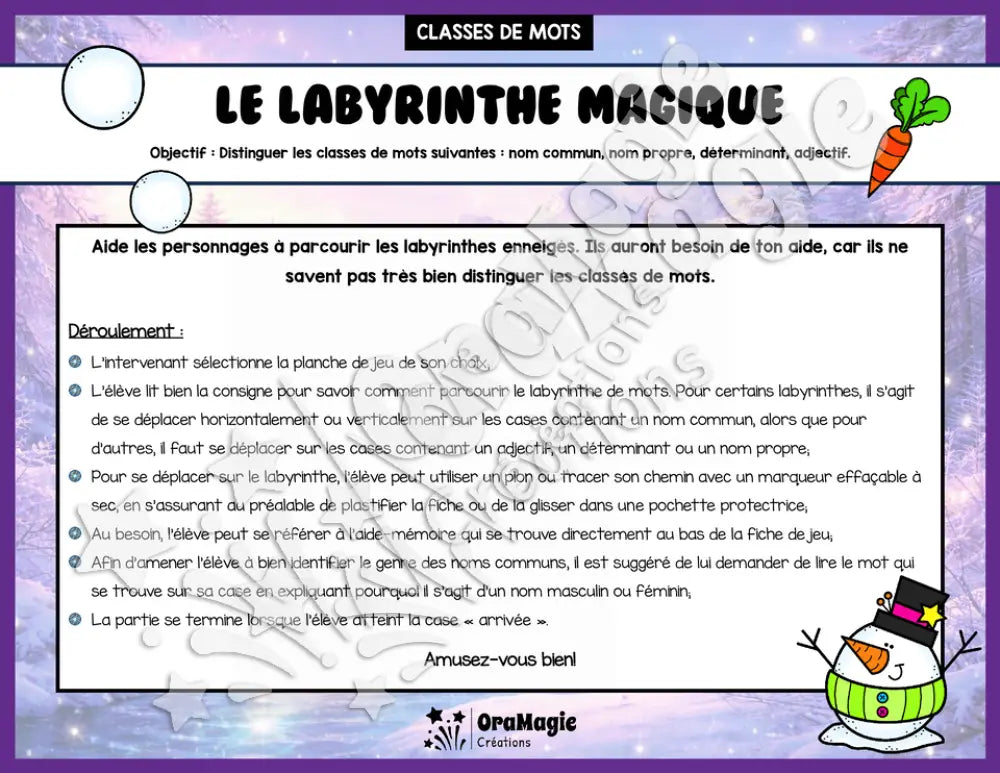 Le labyrinthe magique des classes de mots - Thème Hiver - 1re et 2e année.pdf