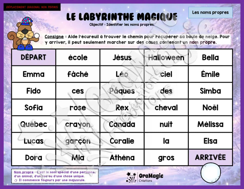 Le labyrinthe magique des classes de mots - Thème Hiver