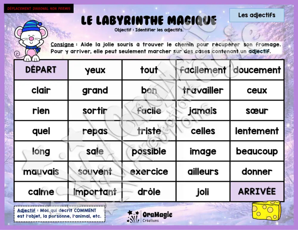 Le labyrinthe magique des classes de mots - Thème Hiver