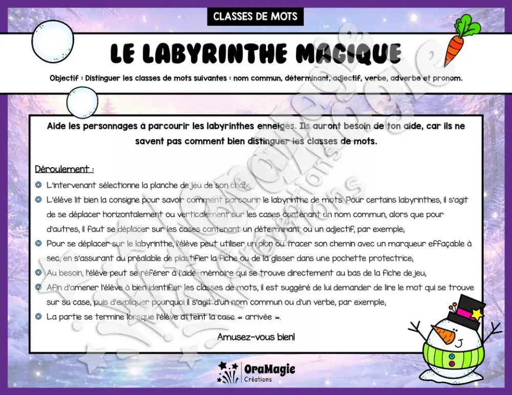 Le labyrinthe magique des classes de mots - Thème Hiver - 3e à 6e année.pdf