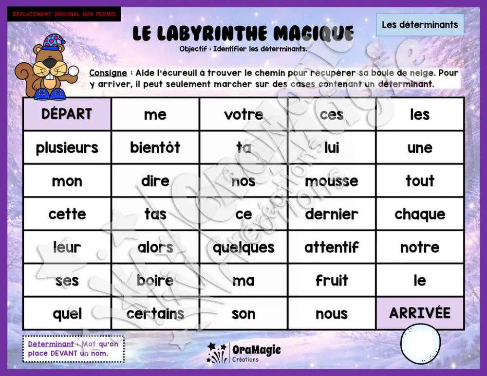 Le labyrinthe magique des classes de mots - Thème Hiver